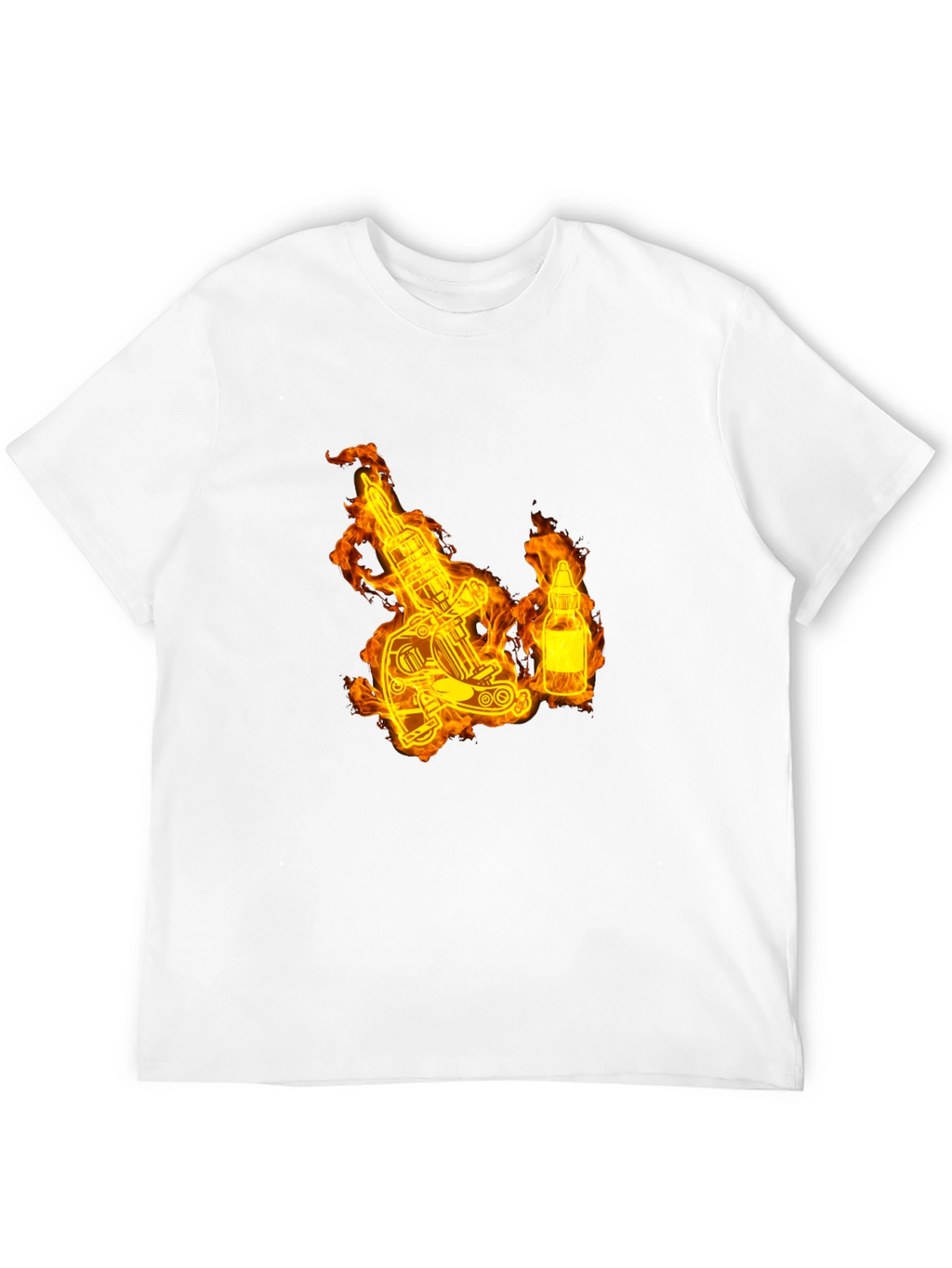 Flaming Tattoo Machine Graphic Tee - Black Cotton T-Shirt