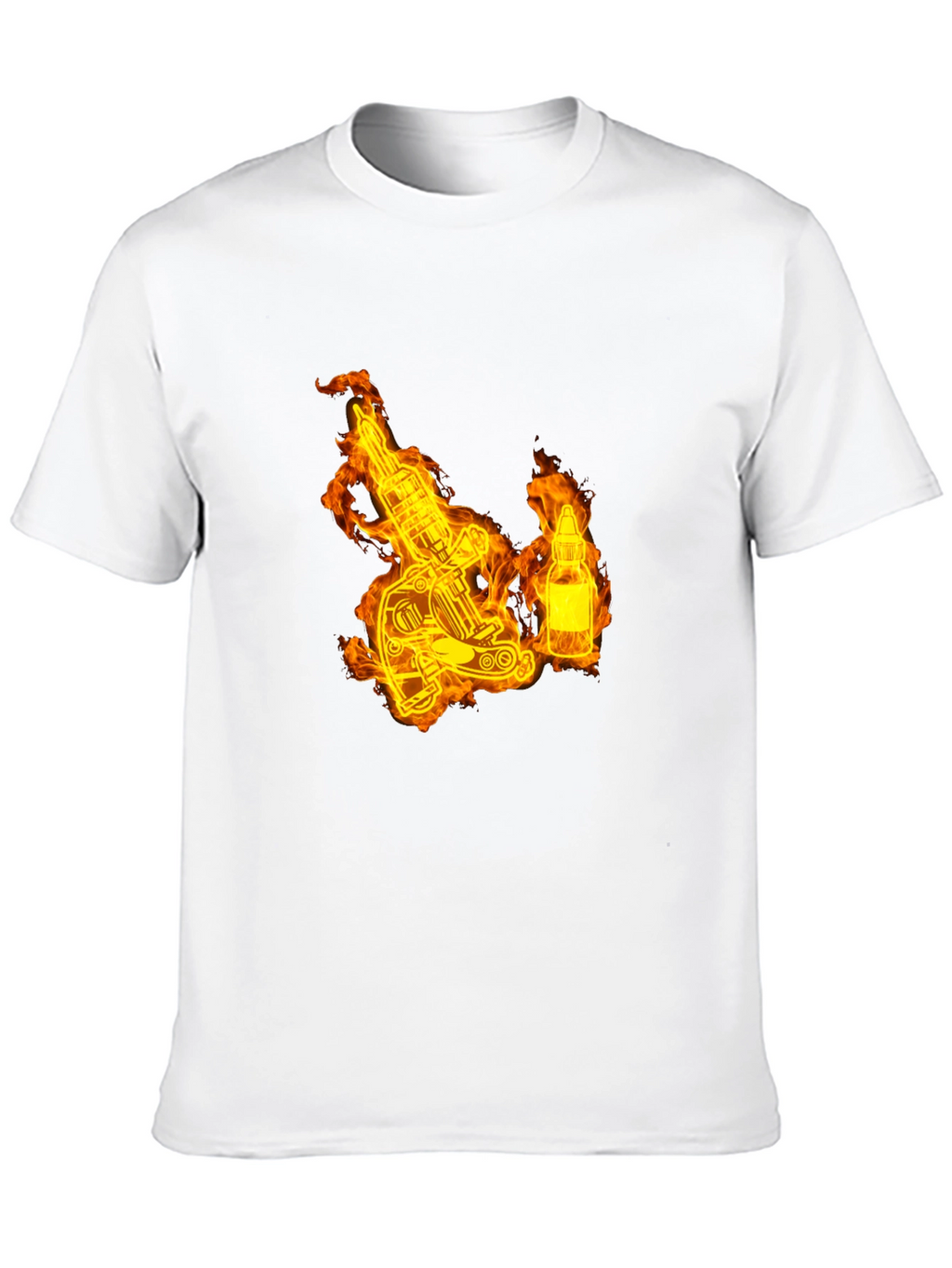 Flaming Tattoo Machine Graphic Tee - Black Cotton T-Shirt