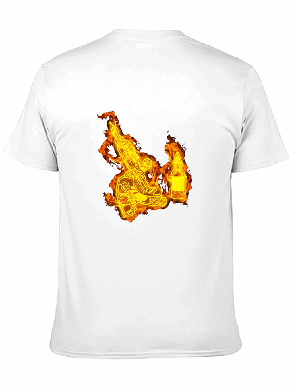 Flaming Tattoo Machine Graphic Tee - Black Cotton T-Shirt