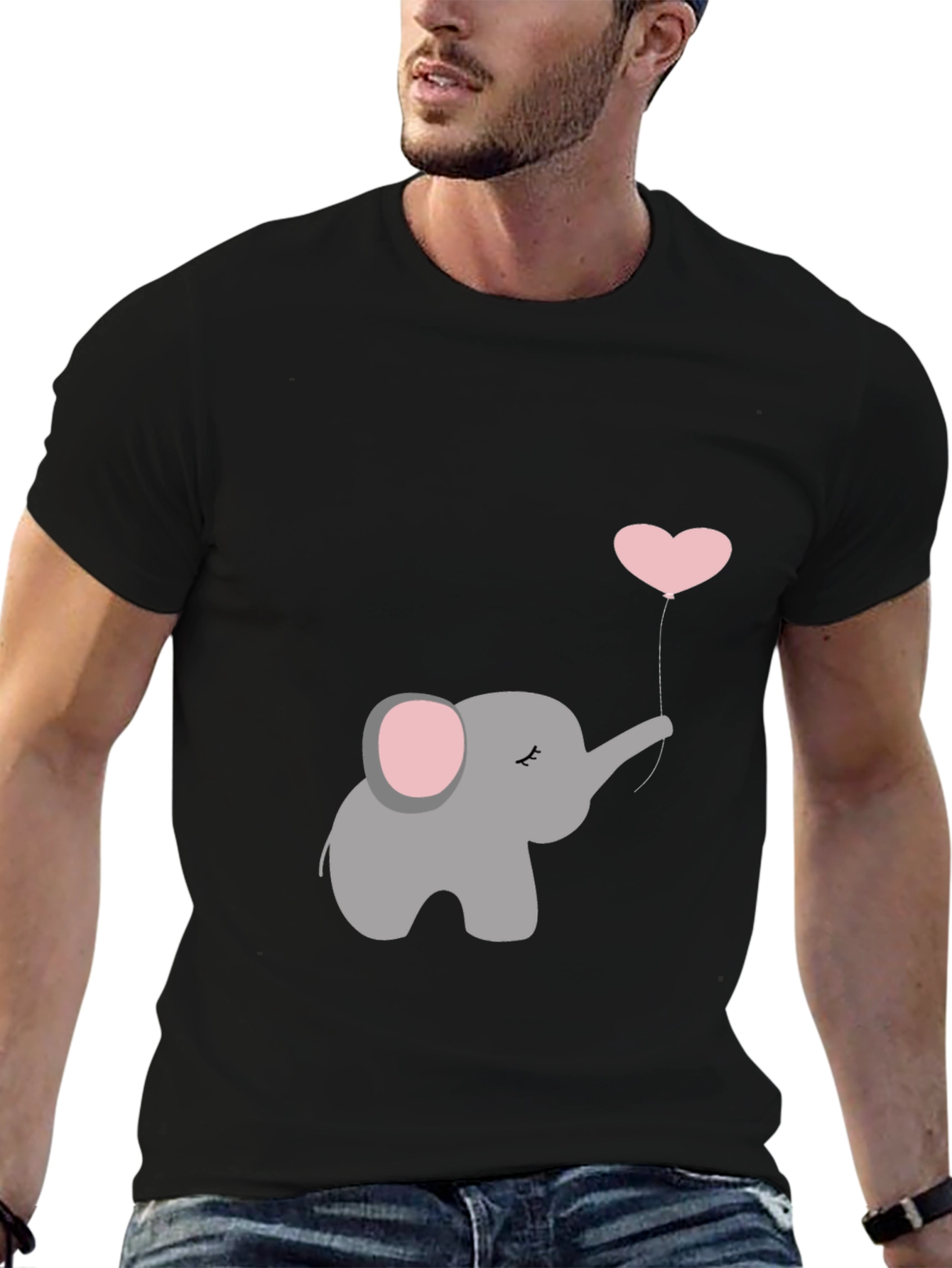 Elephant Heart Balloon Graphic Tee - Black
