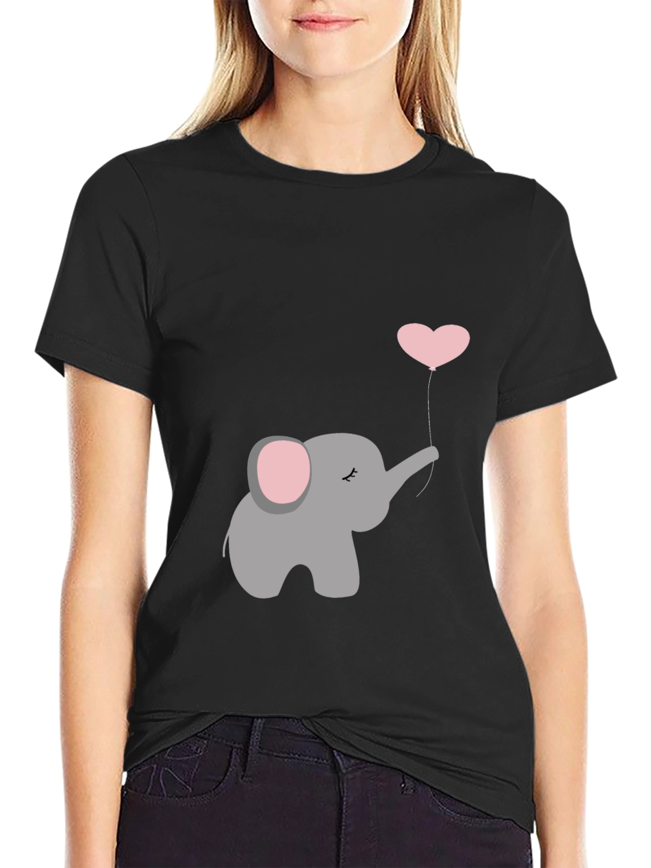 Elephant Heart Balloon Graphic Tee - Black