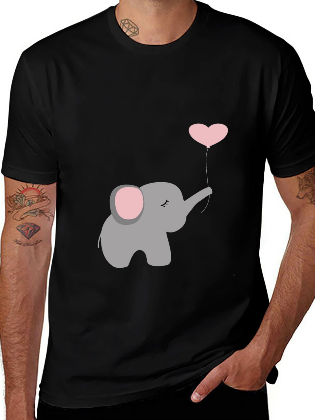 Elephant Heart Balloon Graphic Tee - Black