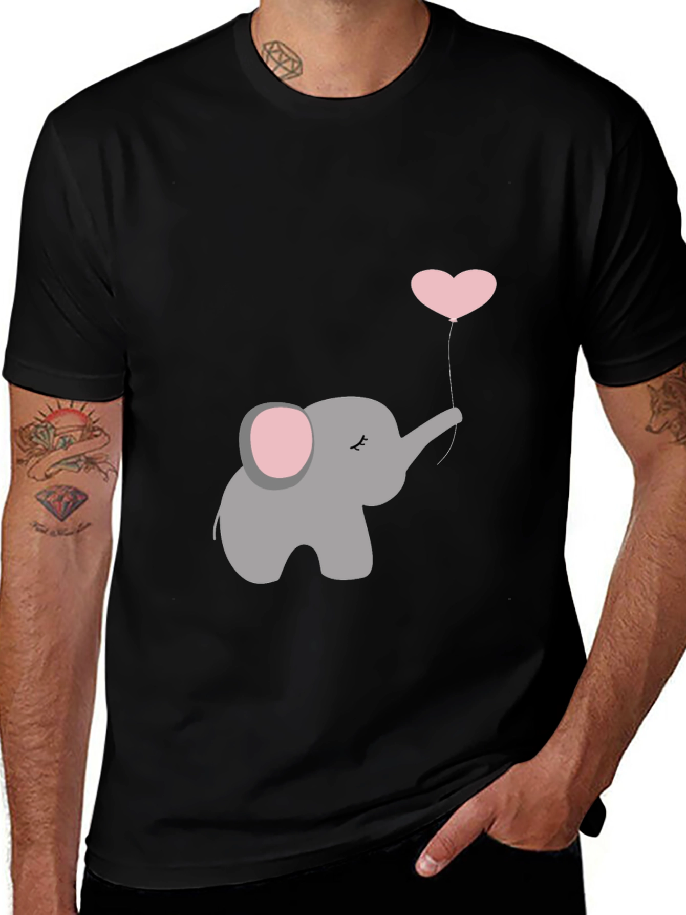 Elephant Heart Balloon Graphic Tee - Black