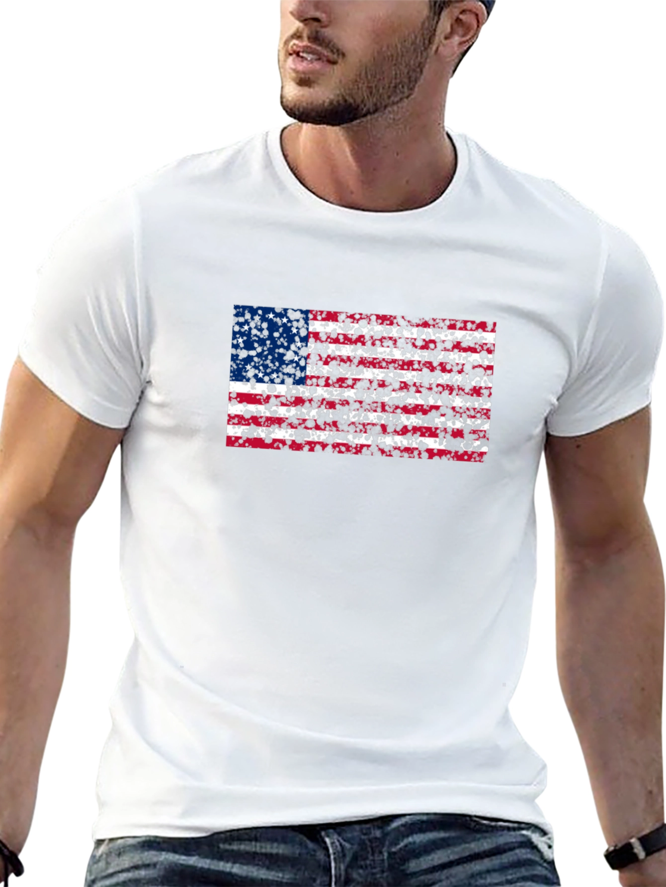 Distressed American Flag Graphic Tee - Black