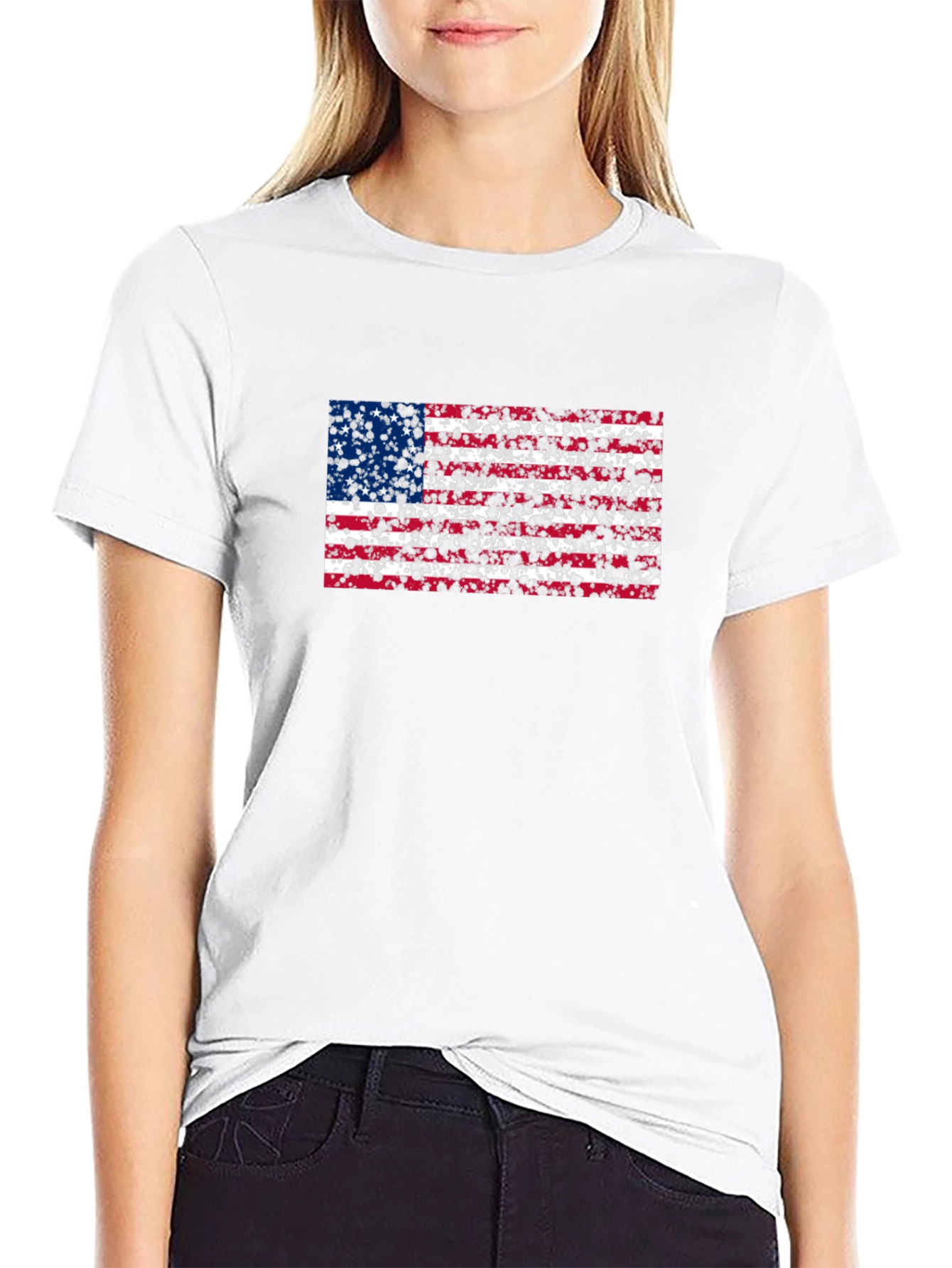 Distressed American Flag Graphic Tee - Black