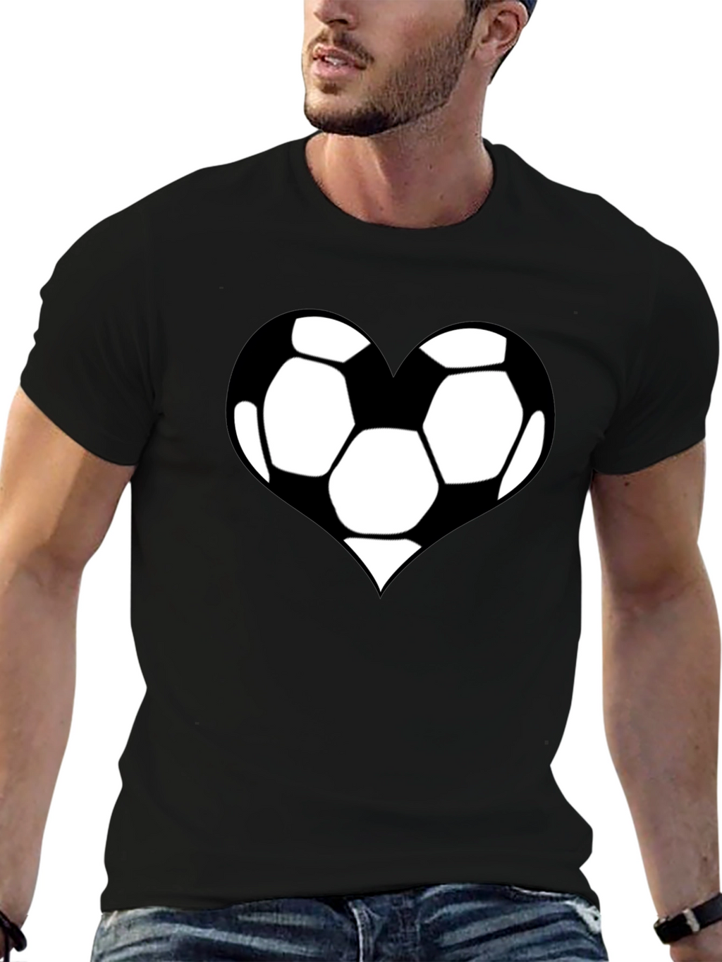 Soccer Heart T-Shirt - Black Cotton Graphic Tee