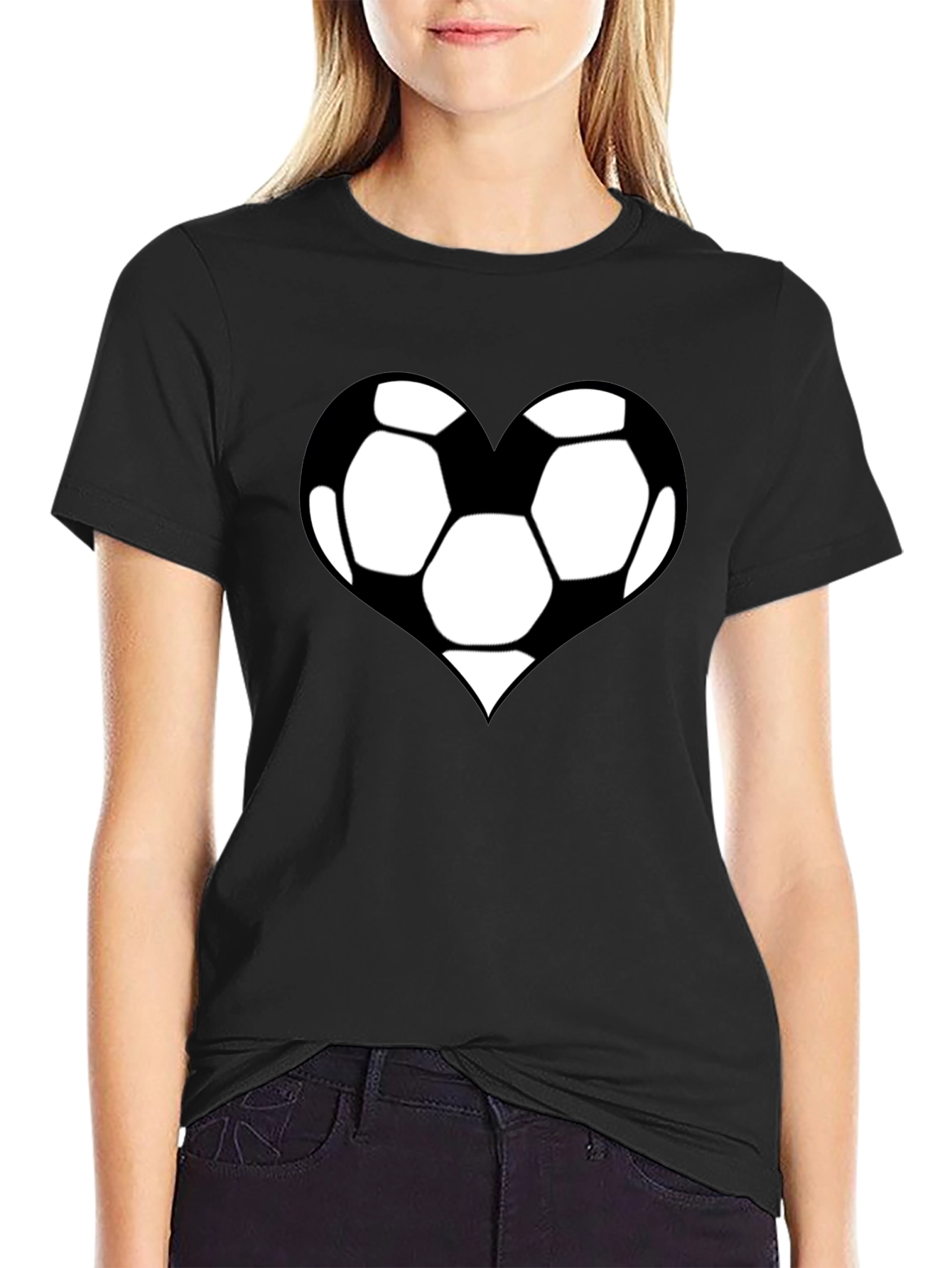 Soccer Heart T-Shirt - Black Cotton Graphic Tee