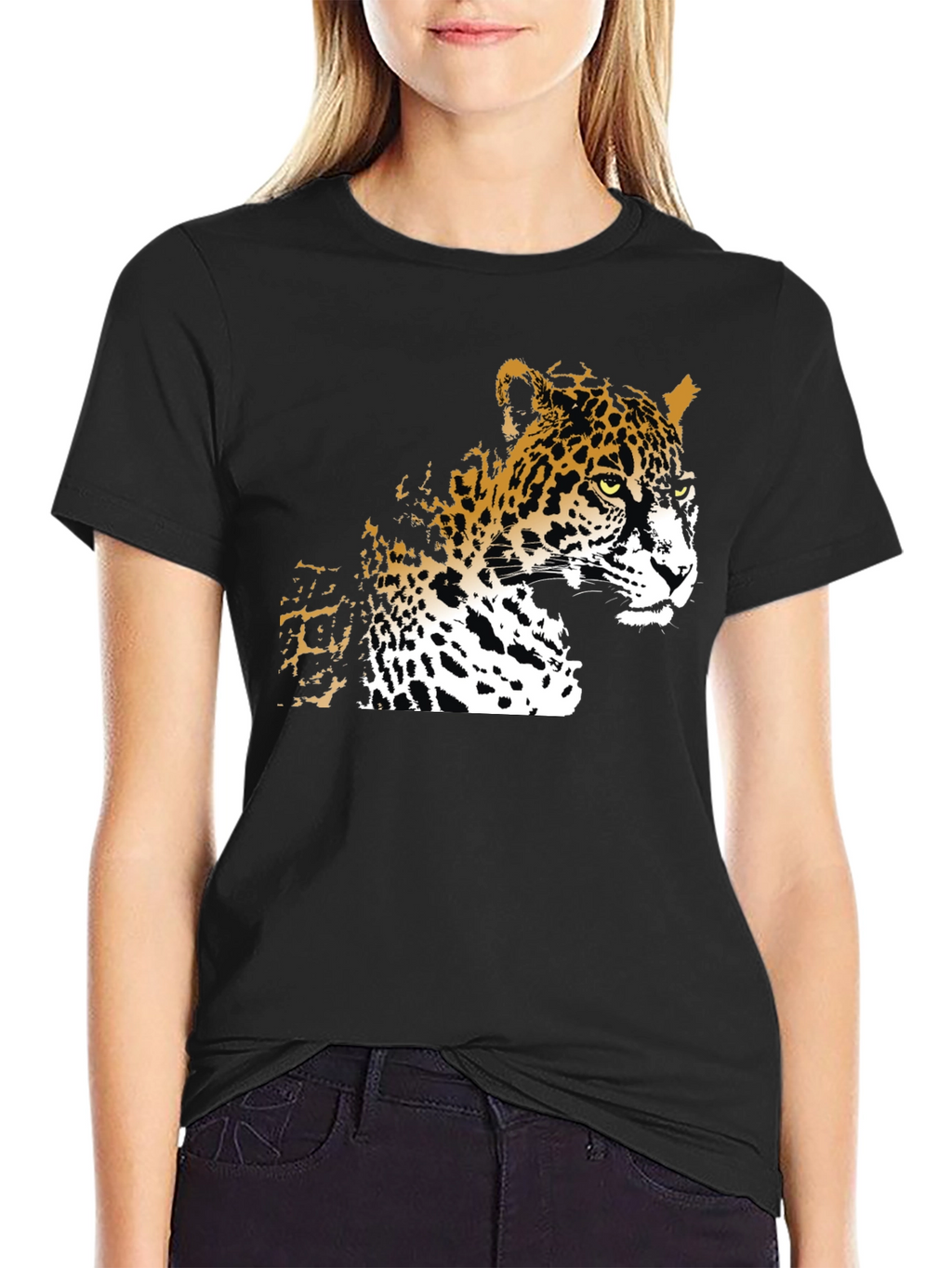 Cool Leopard Graphic Print Black T-Shirt