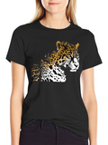 Cool Leopard Graphic Print Black T-Shirt