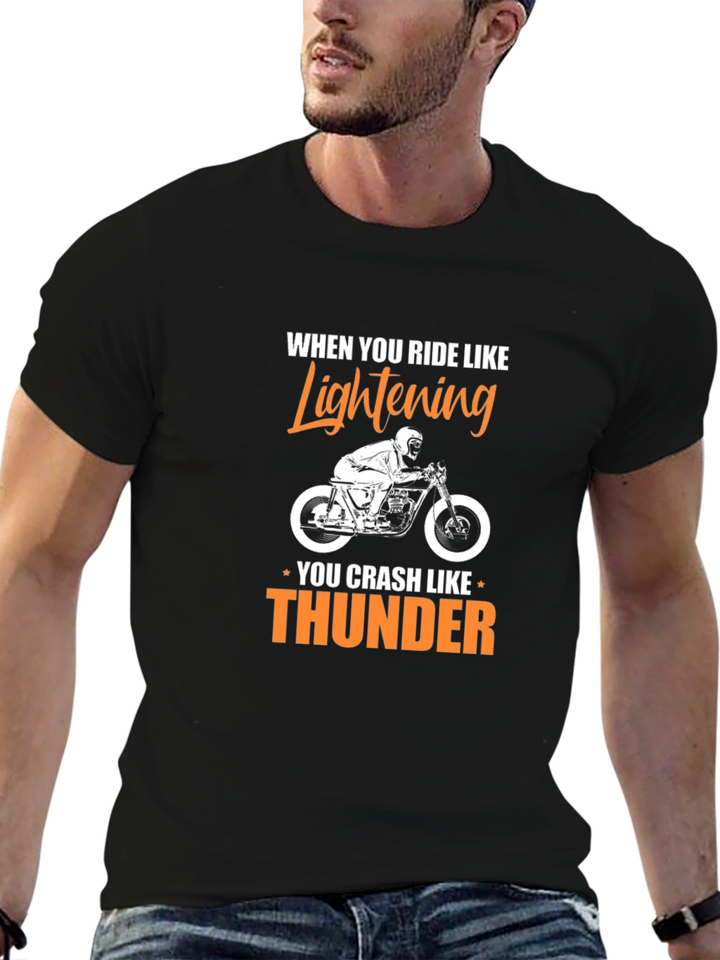 Motorcycle Rider Lightning Thunder Graphic T-Shirt