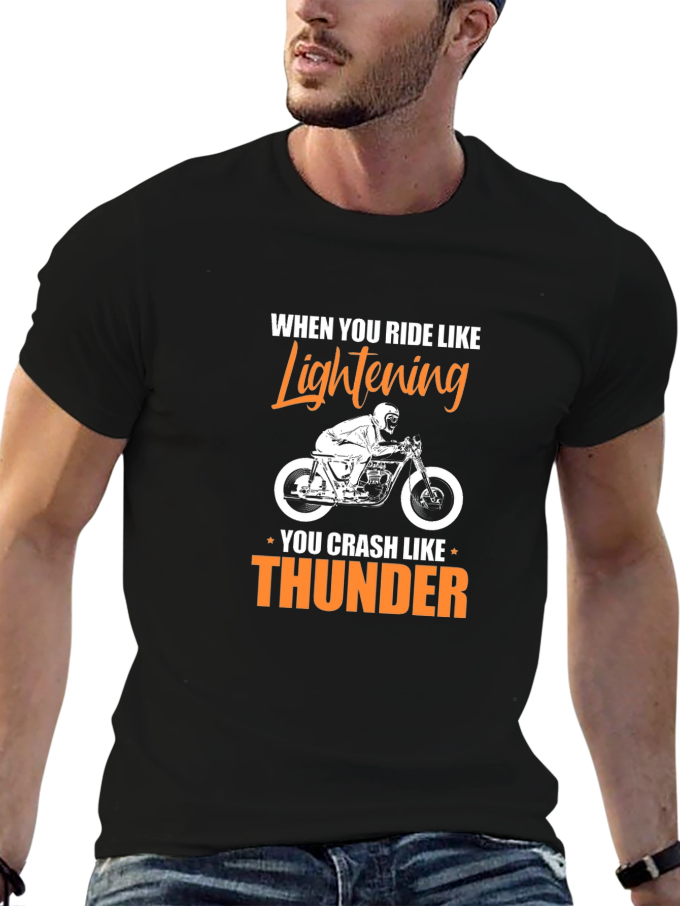 Motorcycle Rider Lightning Thunder Graphic T-Shirt