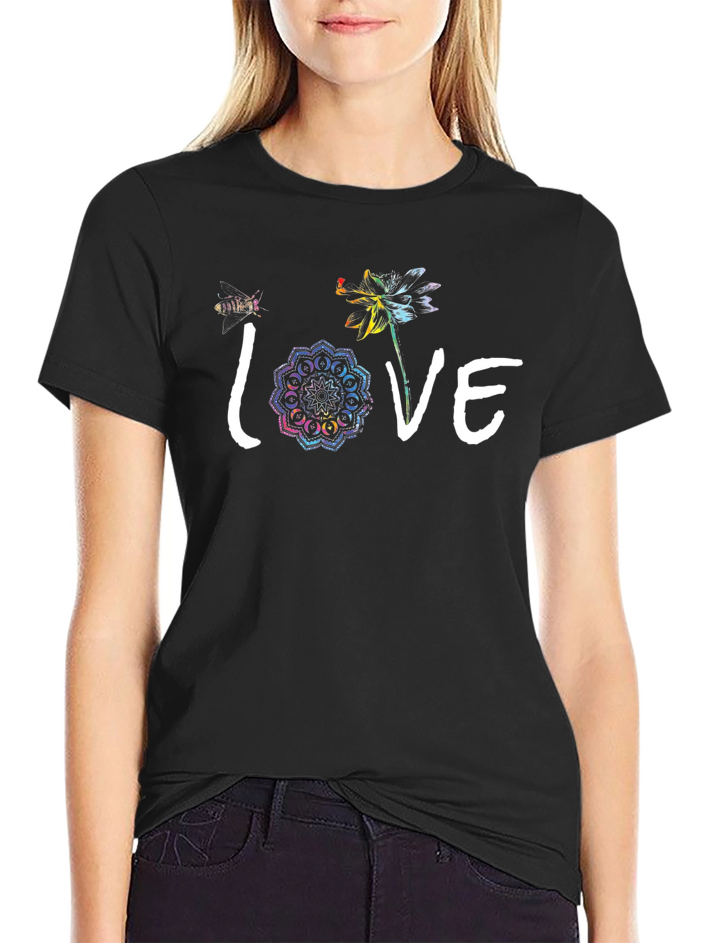 Love Flower Graphic Black T-Shirt