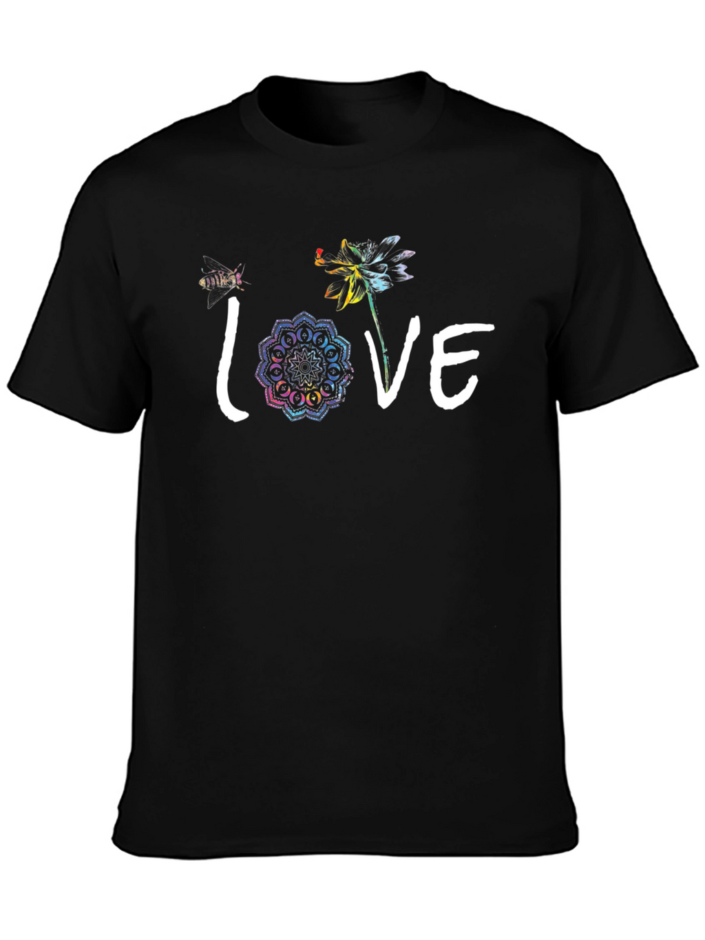 Love Flower Graphic Black T-Shirt