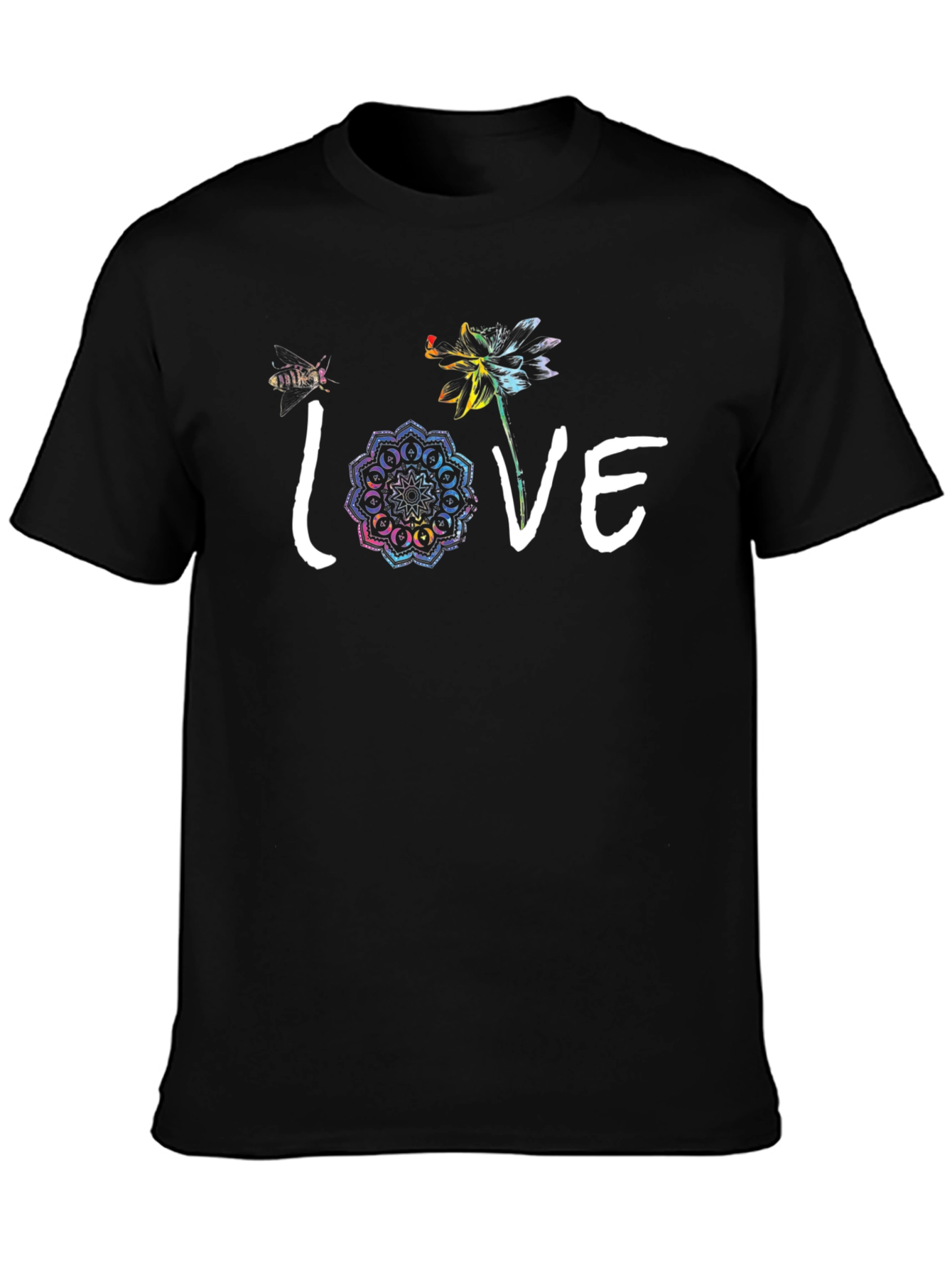 Love Flower Graphic Black T-Shirt