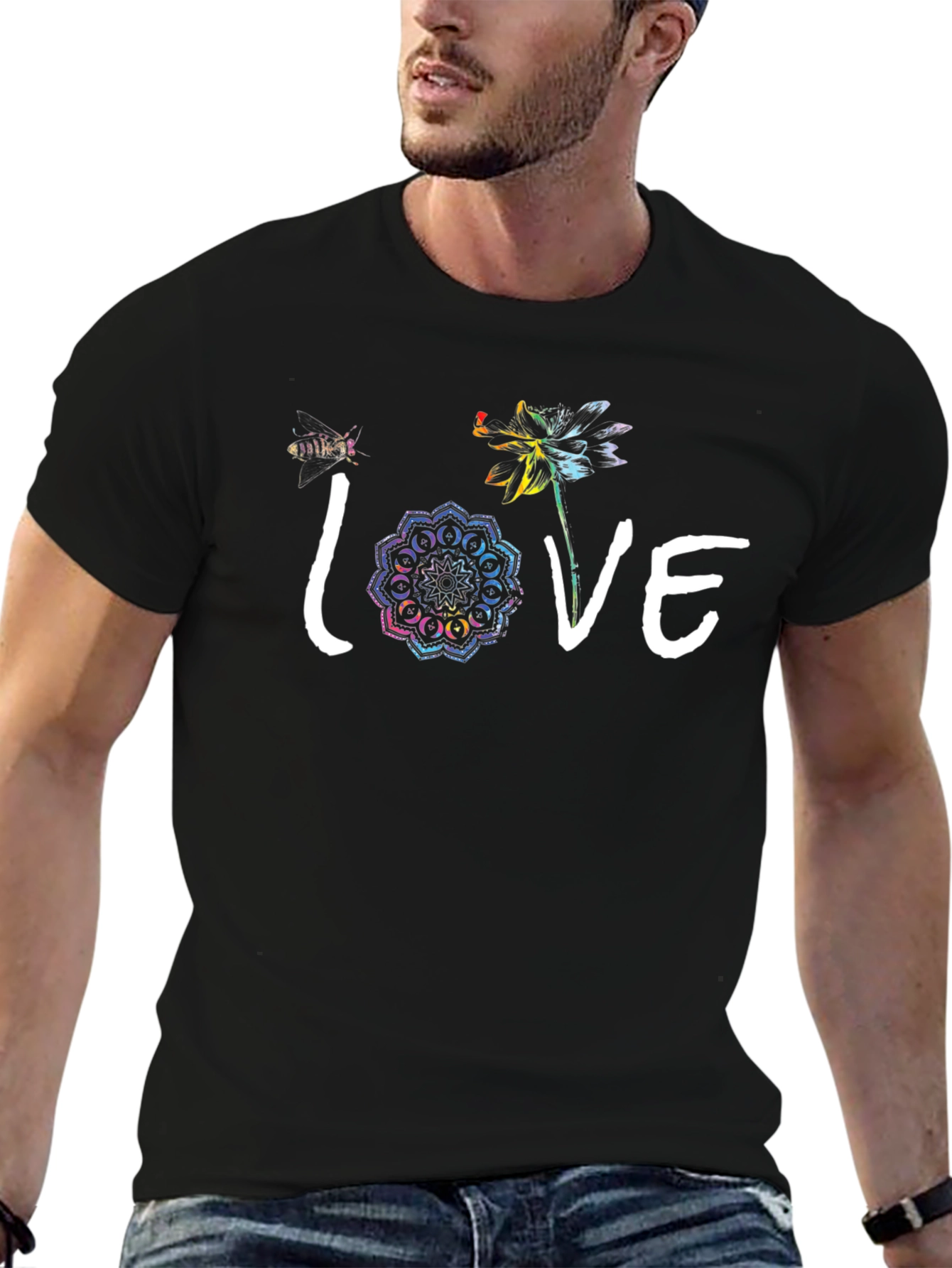 Love Flower Graphic Black T-Shirt
