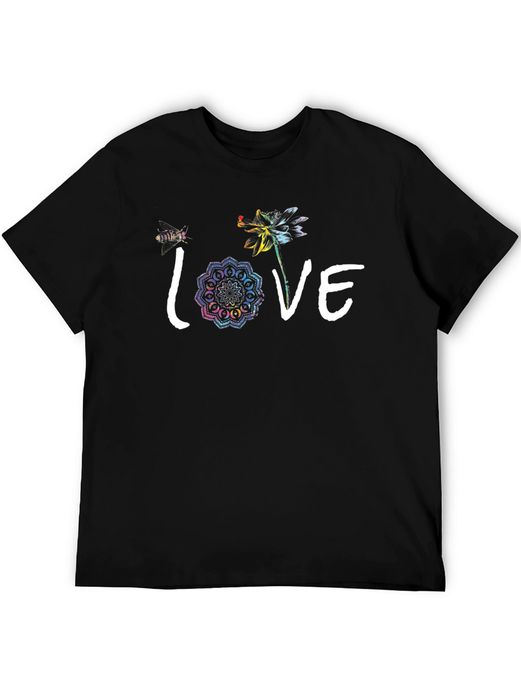Love Flower Graphic Black T-Shirt
