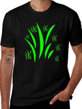 Mens Black T-Shirt with Green Grass Design