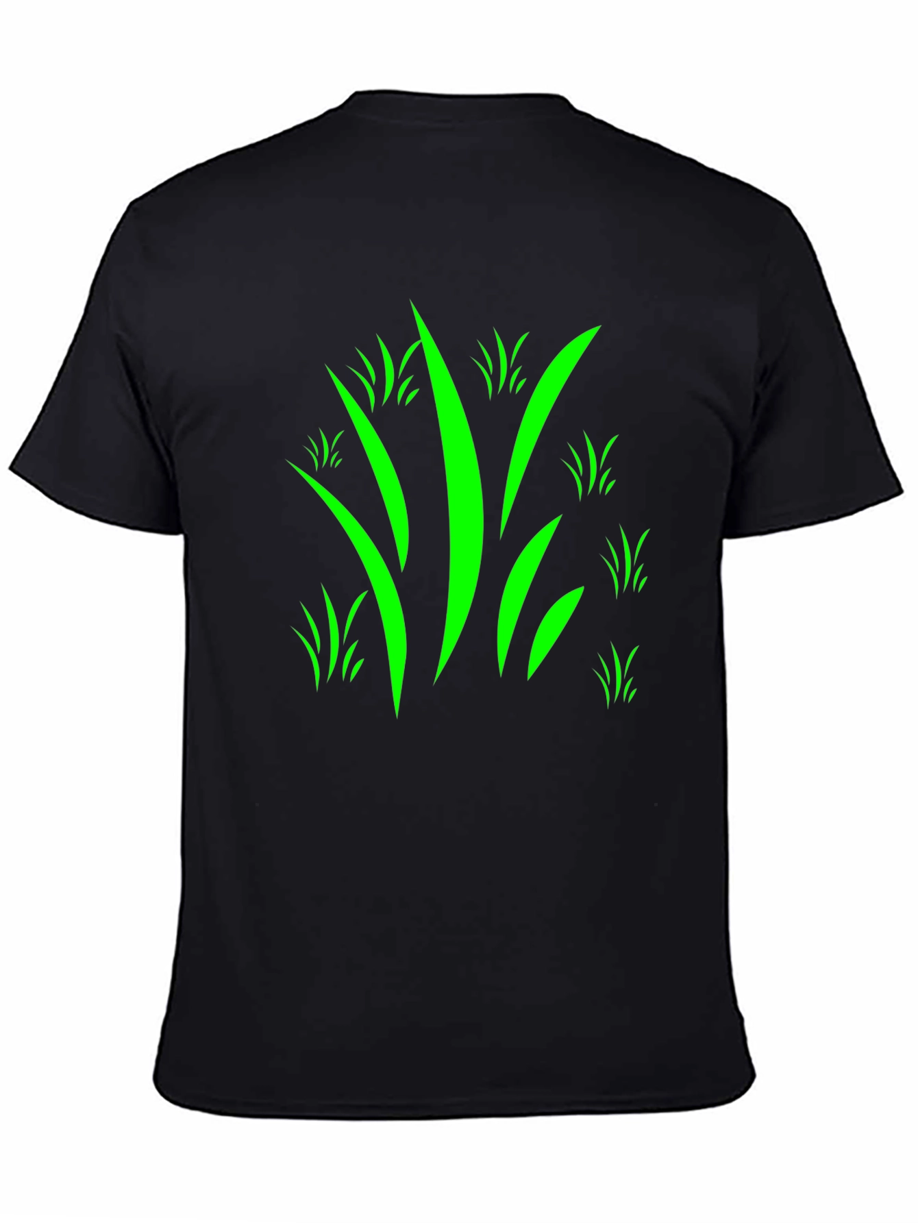 Mens Black T-Shirt with Green Grass Design