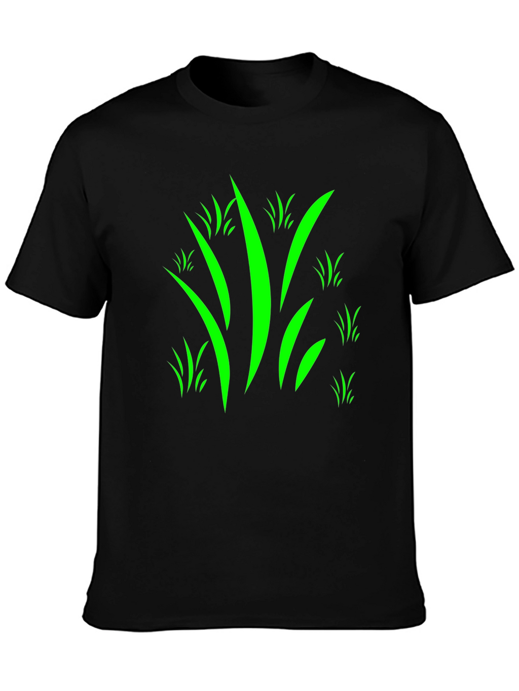 Mens Black T-Shirt with Green Grass Design