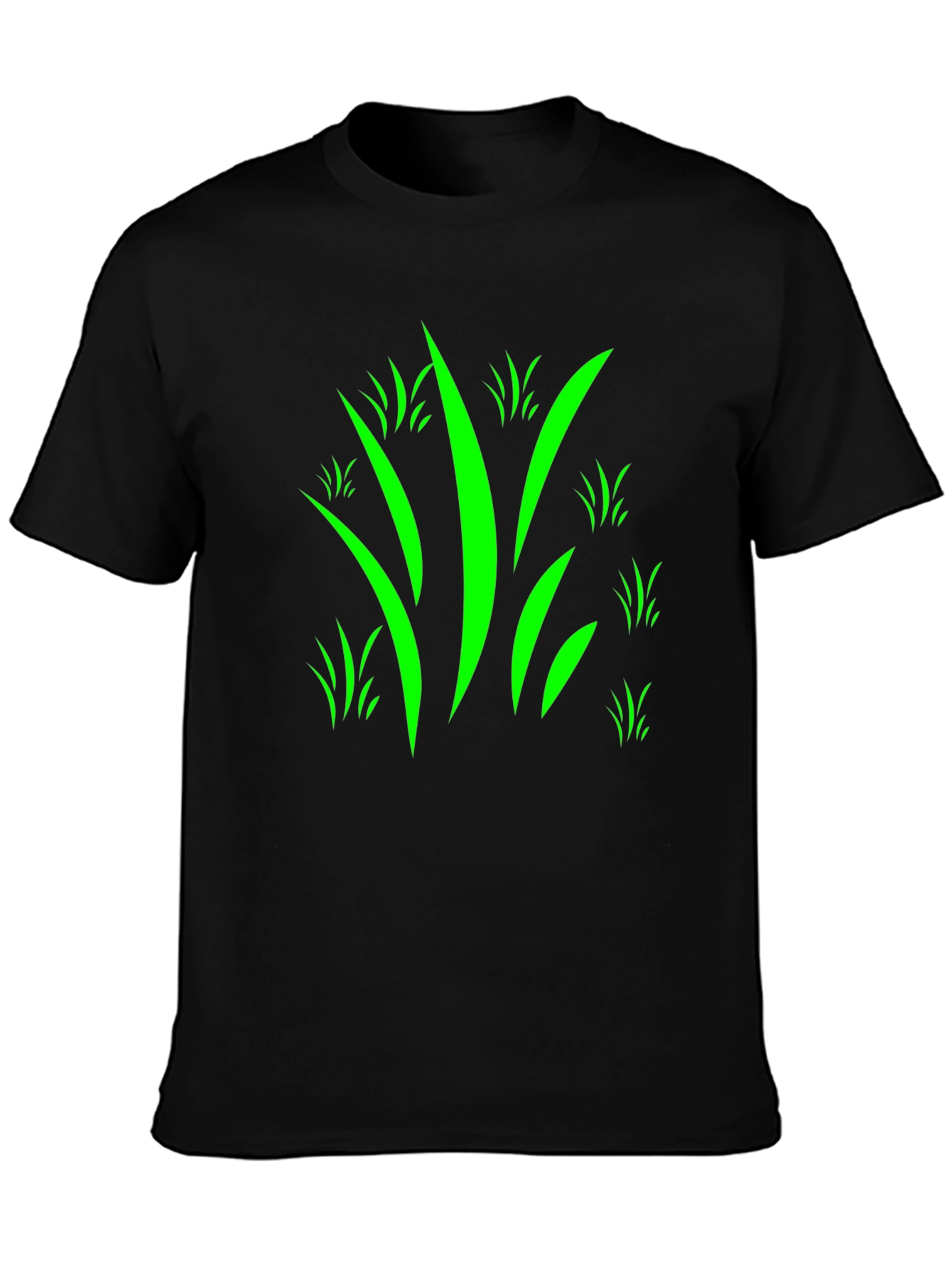 Mens Black T-Shirt with Green Grass Design