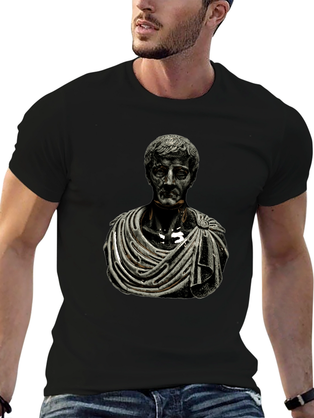 Roman Bust Graphic Tee - Black Cotton Blend