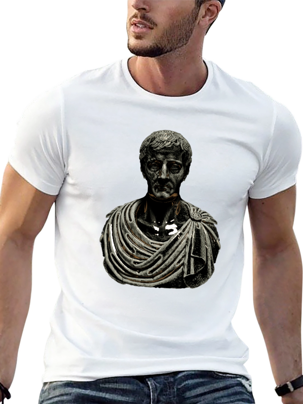 Roman Bust Graphic Tee - Black Cotton Blend
