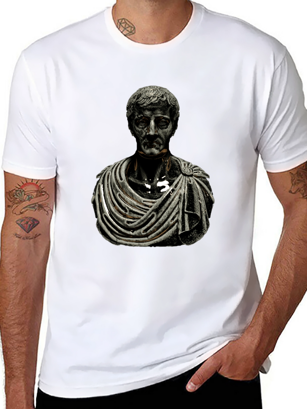 Roman Bust Graphic Tee - Black Cotton Blend
