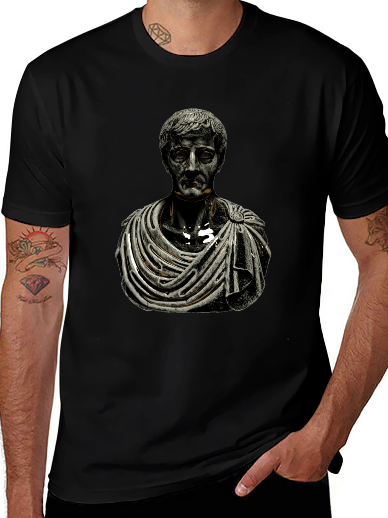 Roman Bust Graphic Tee - Black Cotton Blend