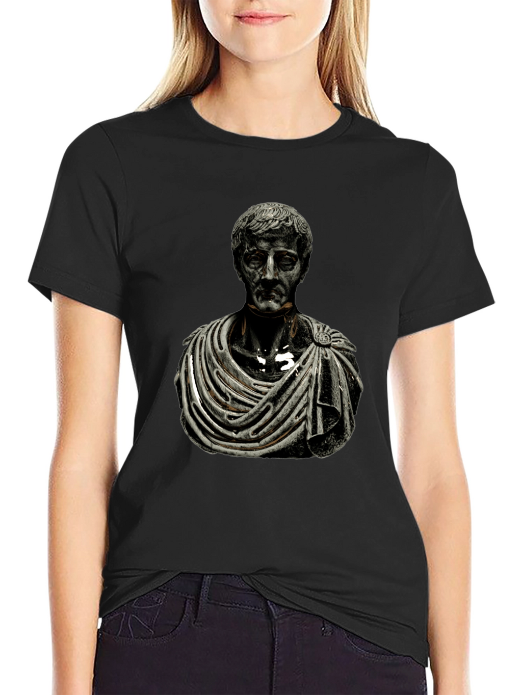 Roman Bust Graphic Tee - Black Cotton Blend