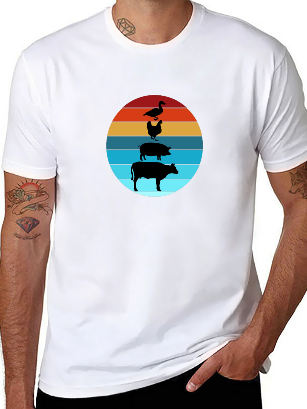Farm Animal Sunset Tee - Black Cotton T-Shirt