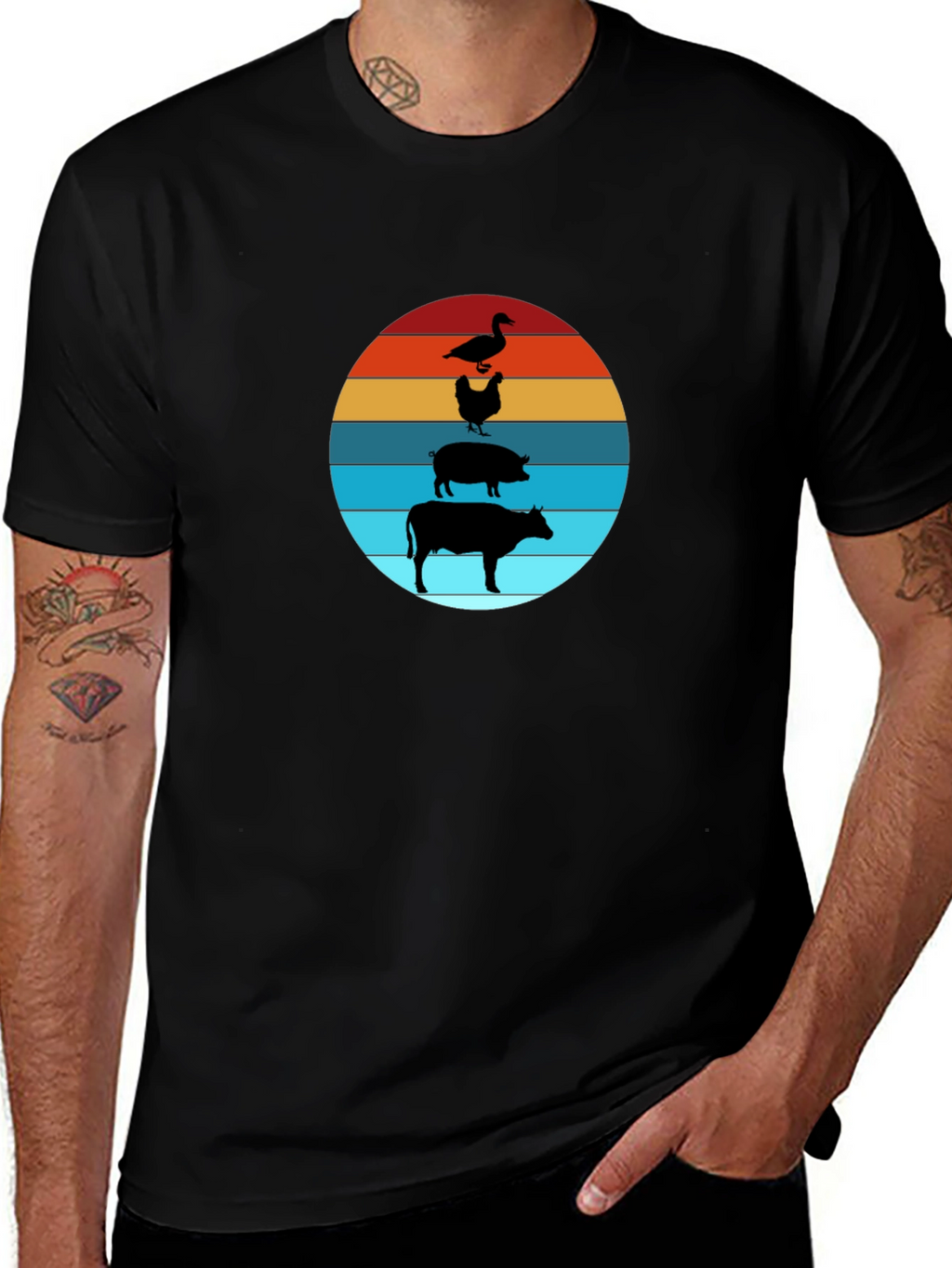 Farm Animal Sunset Tee - Black Cotton T-Shirt