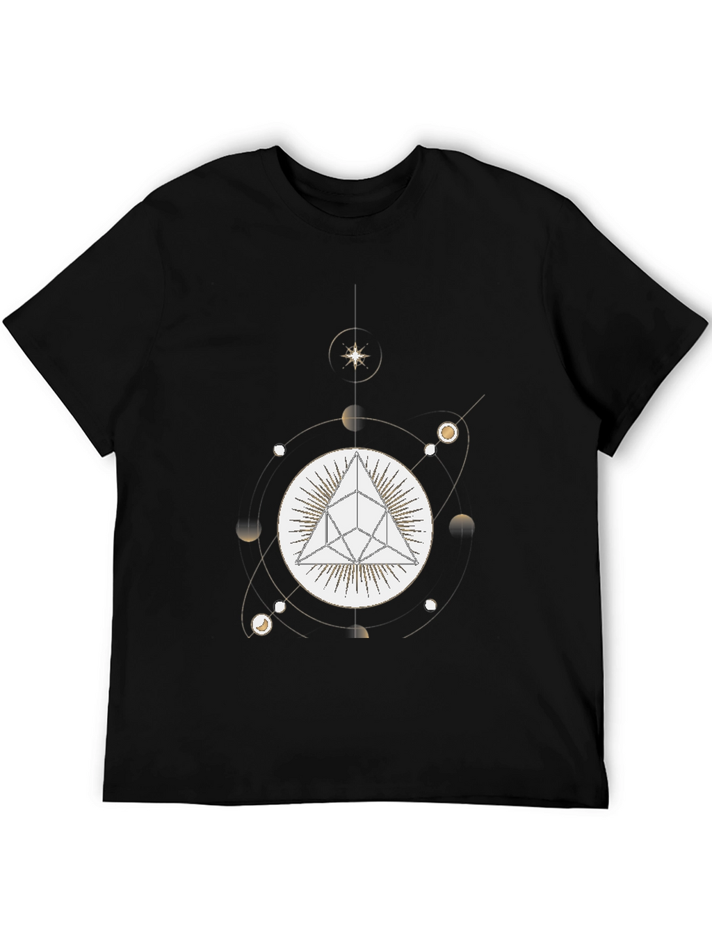 Geometric Pyramid and Celestial Black T-Shirt