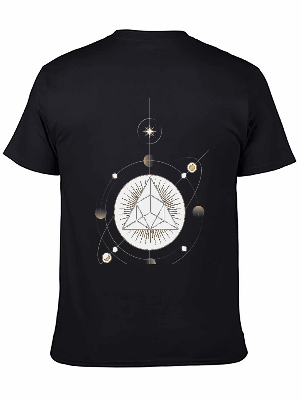 Geometric Pyramid and Celestial Black T-Shirt