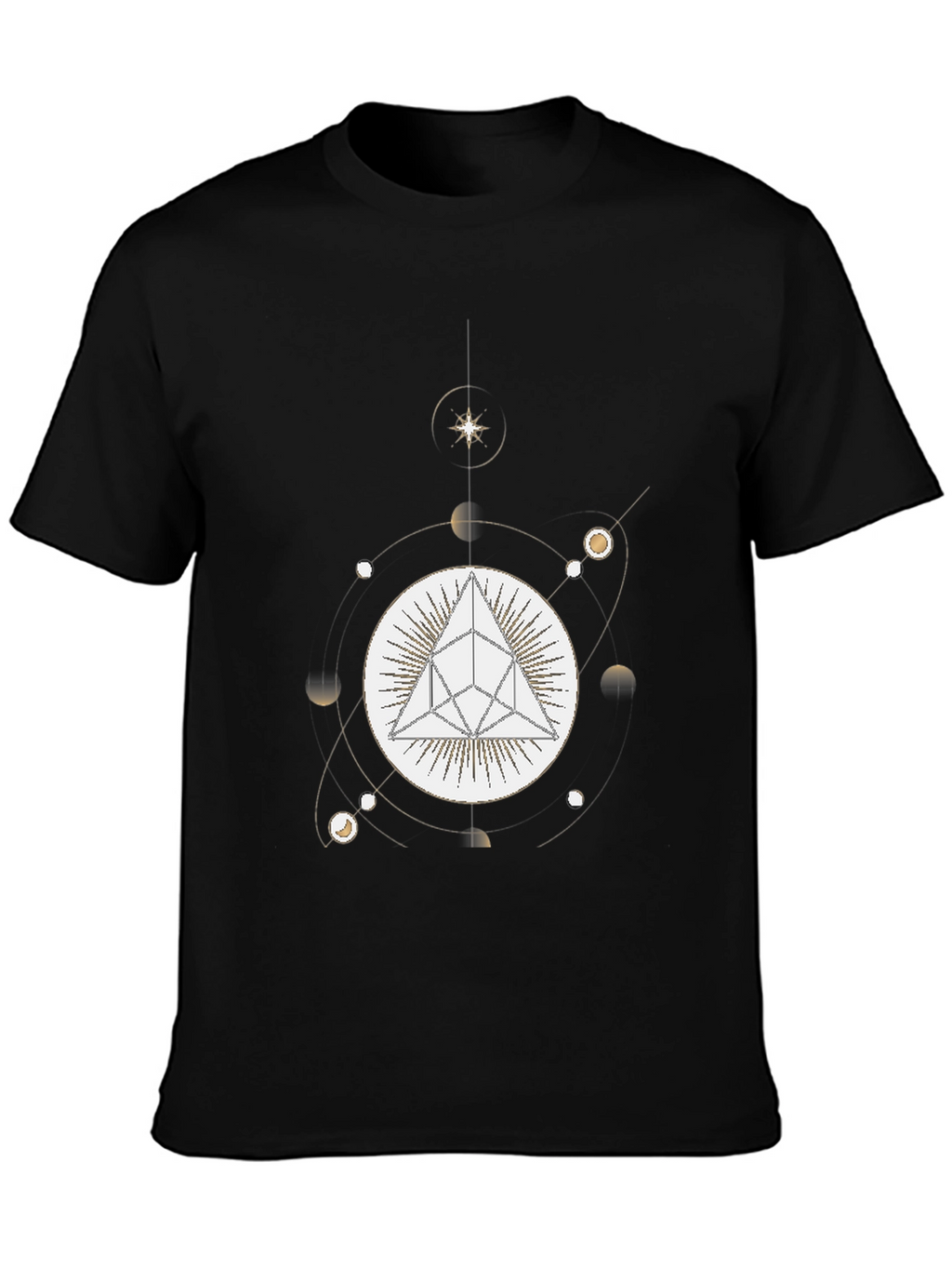 Geometric Pyramid and Celestial Black T-Shirt
