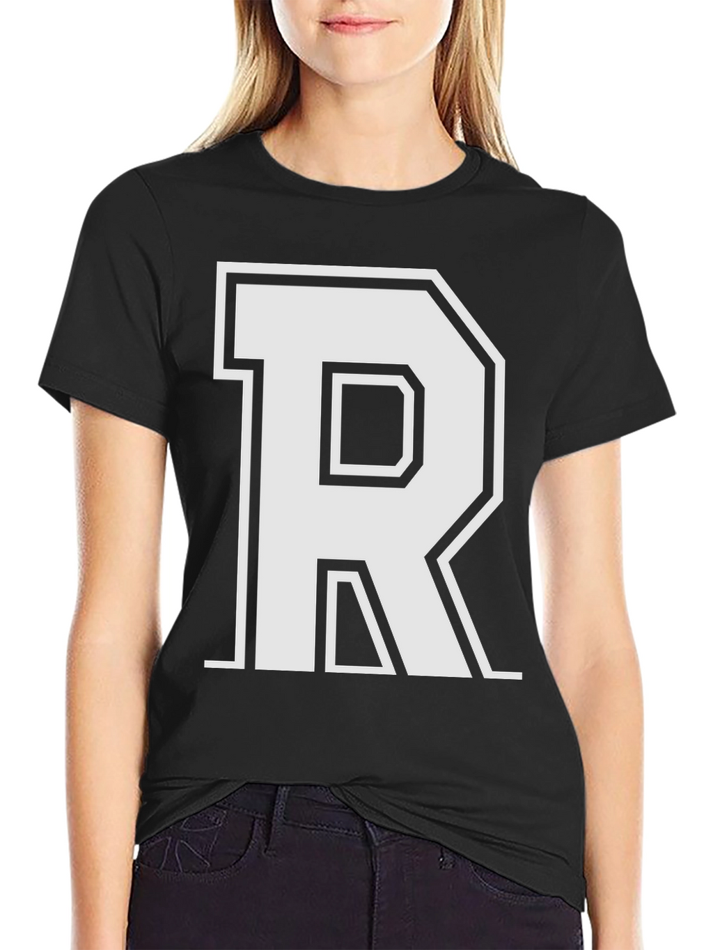 Varsity Style Letter R T-Shirt - Black