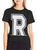 Varsity Style Letter R T-Shirt - Black