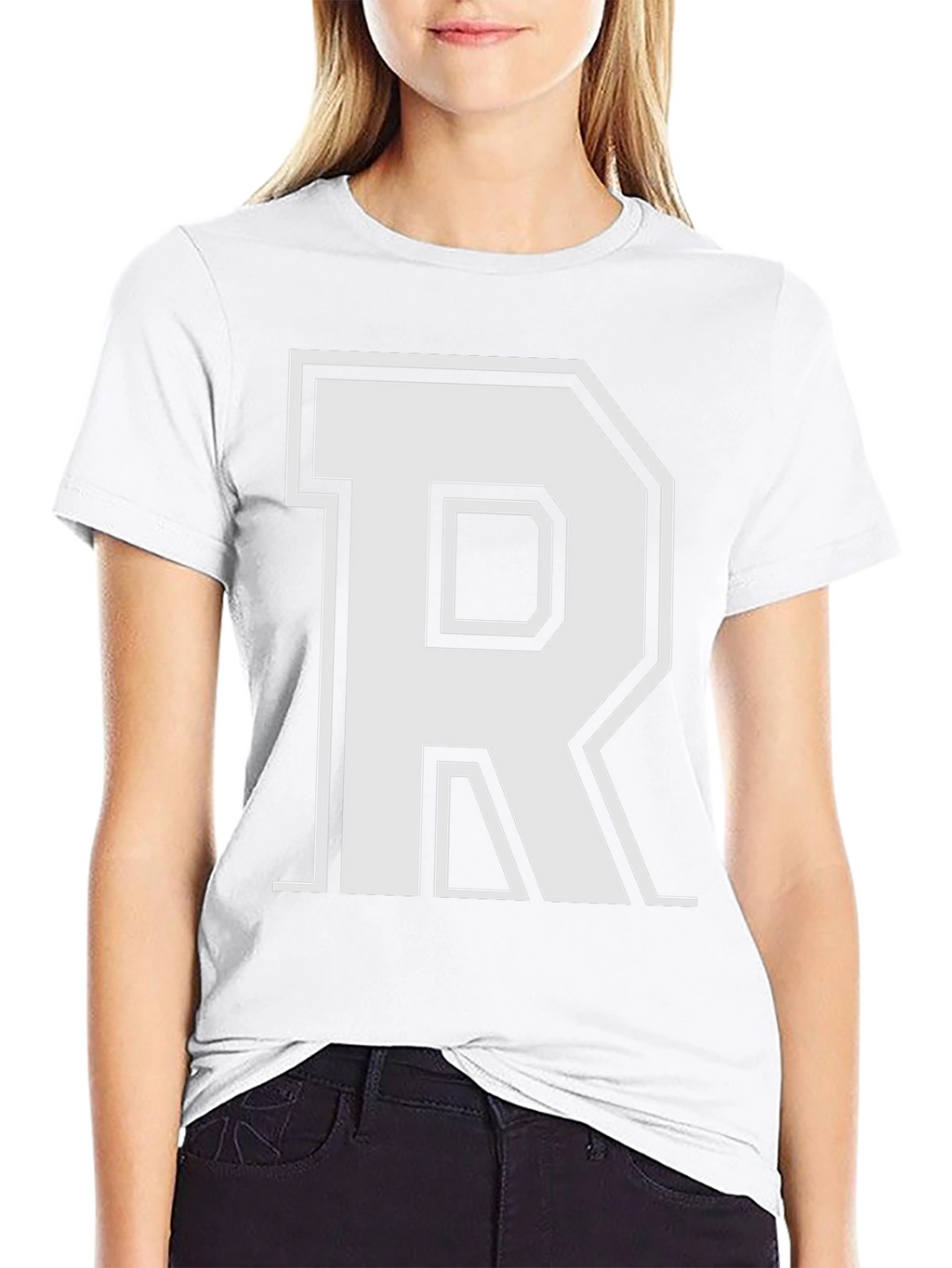 Varsity Style Letter R T-Shirt - Black