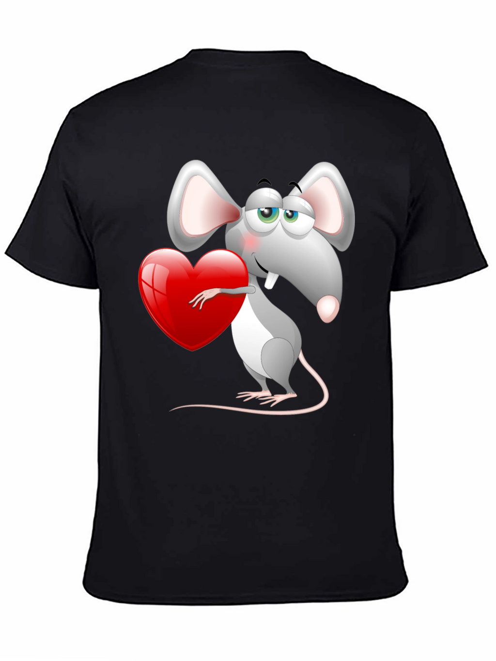 Cute Mouse with Heart Graphic Tee - Black