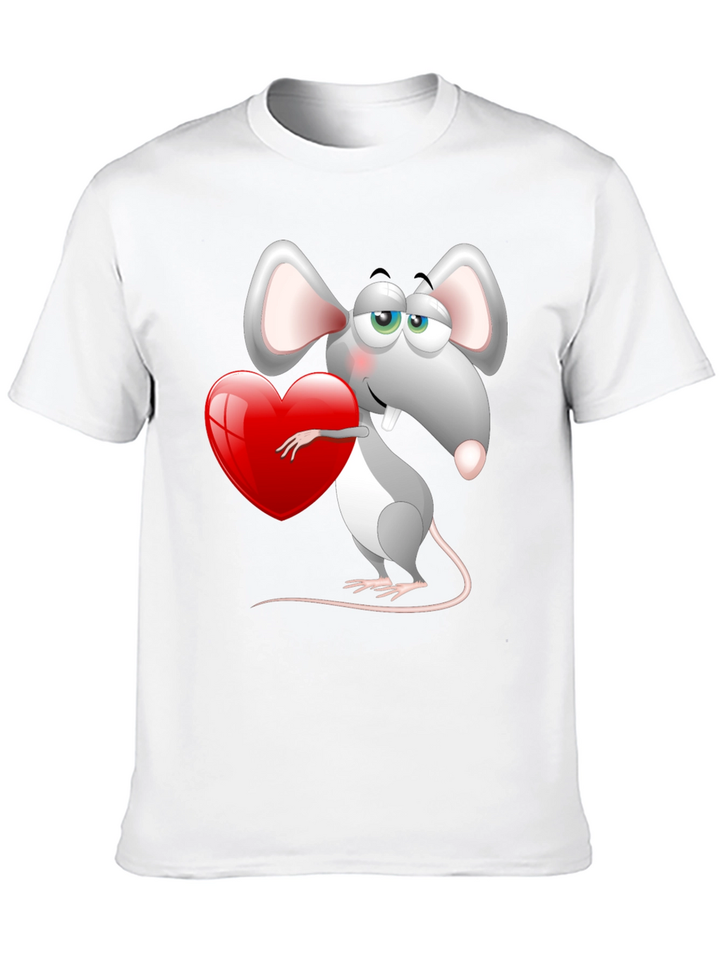 Cute Mouse with Heart Graphic Tee - Black