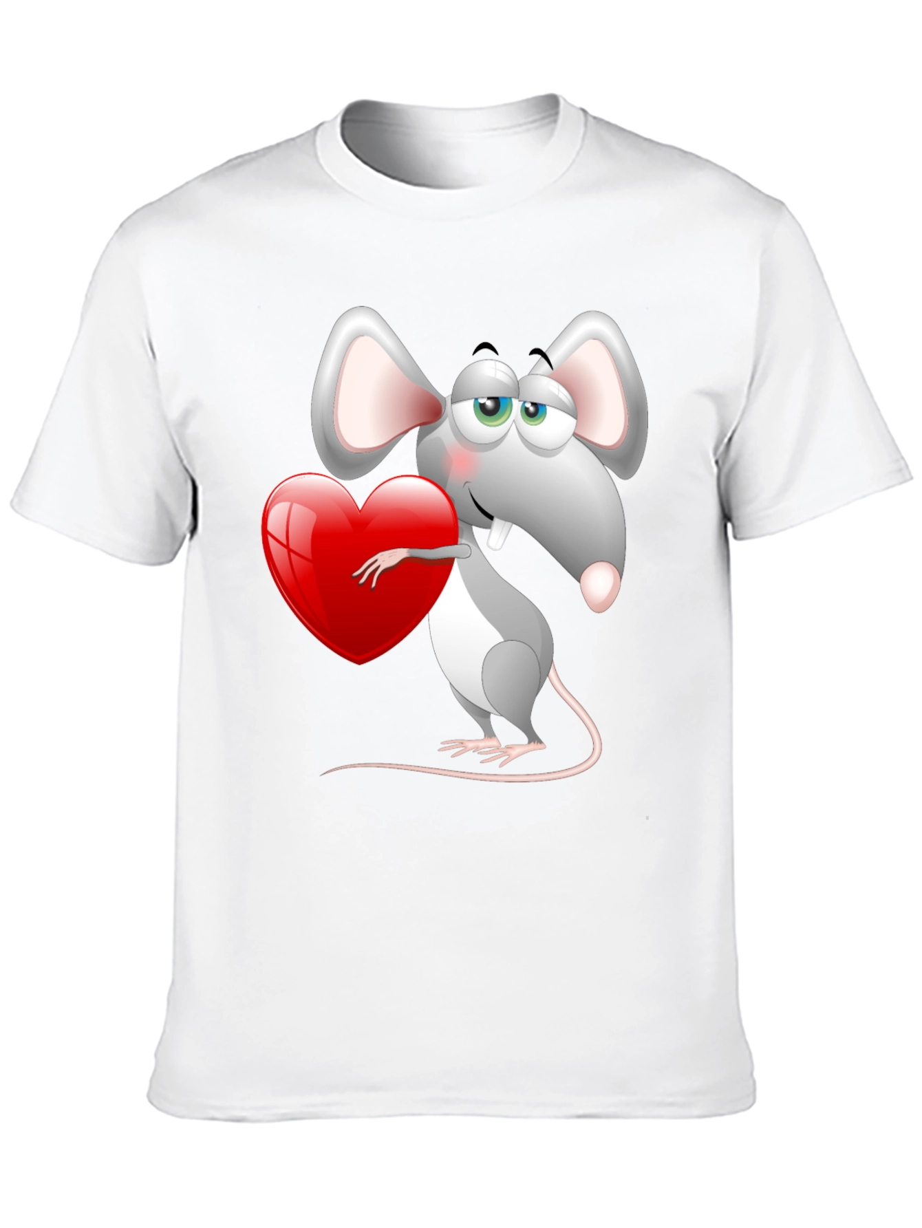 Cute Mouse with Heart Graphic Tee - Black
