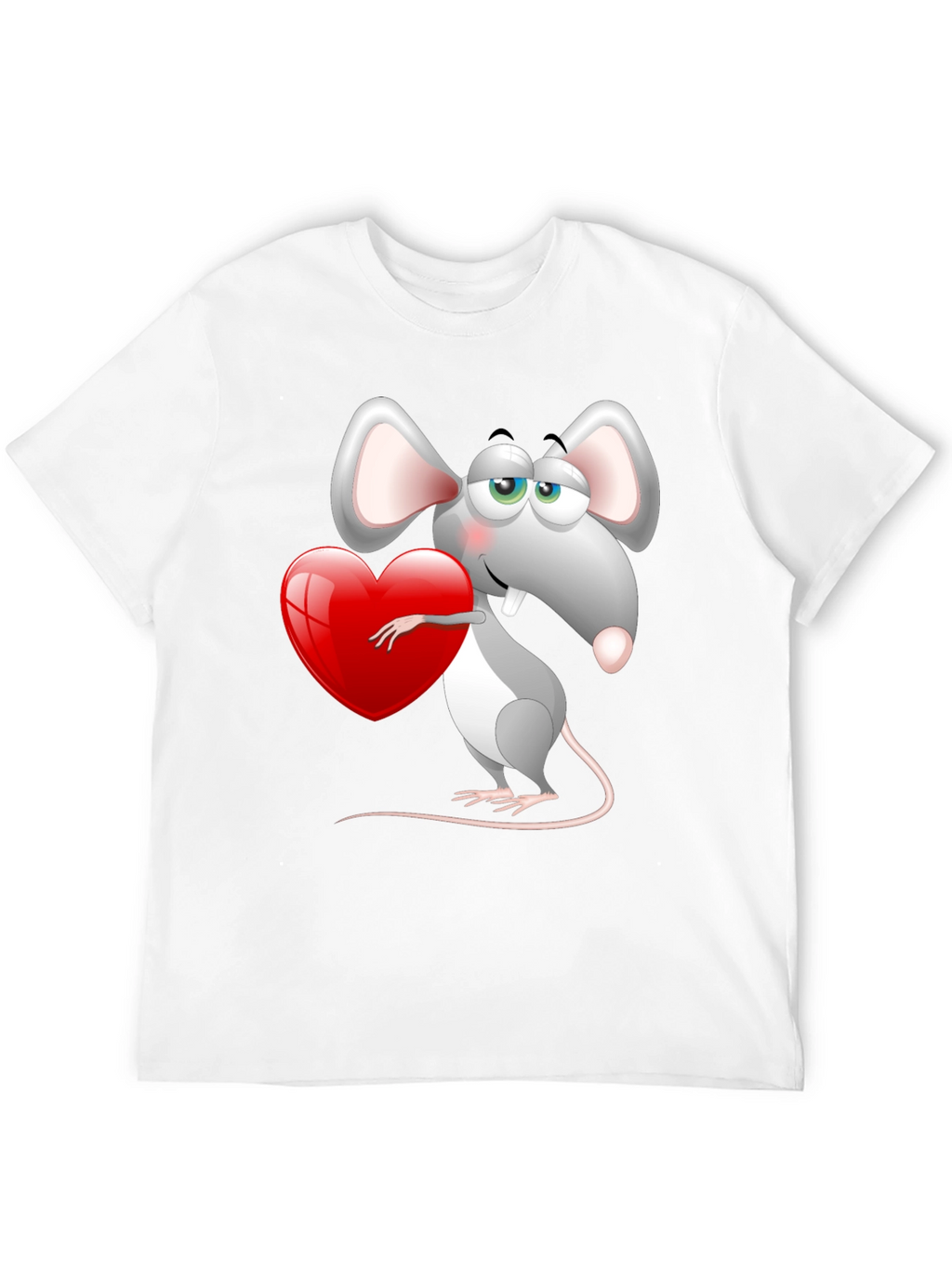 Cute Mouse with Heart Graphic Tee - Black