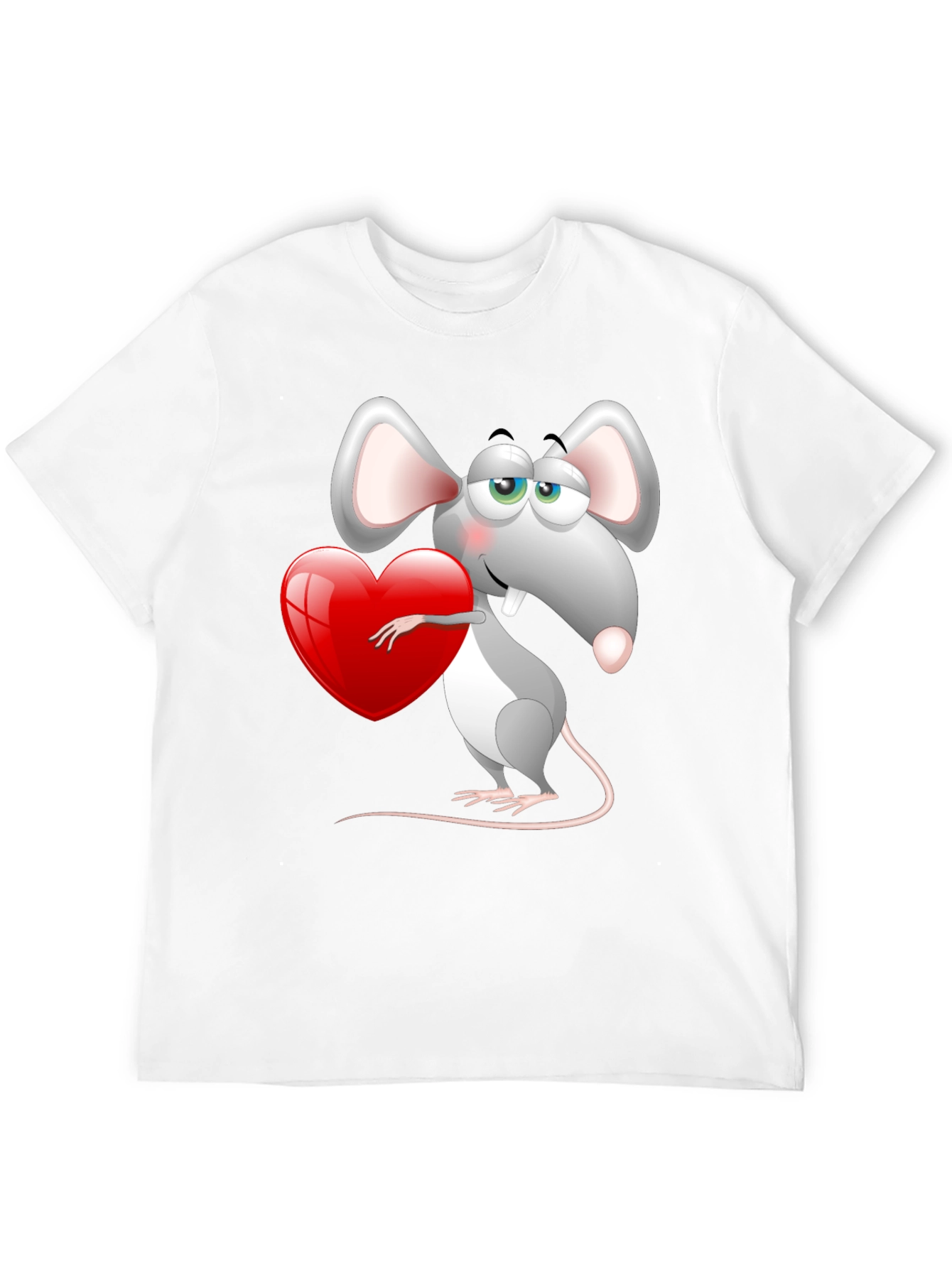 Cute Mouse with Heart Graphic Tee - Black