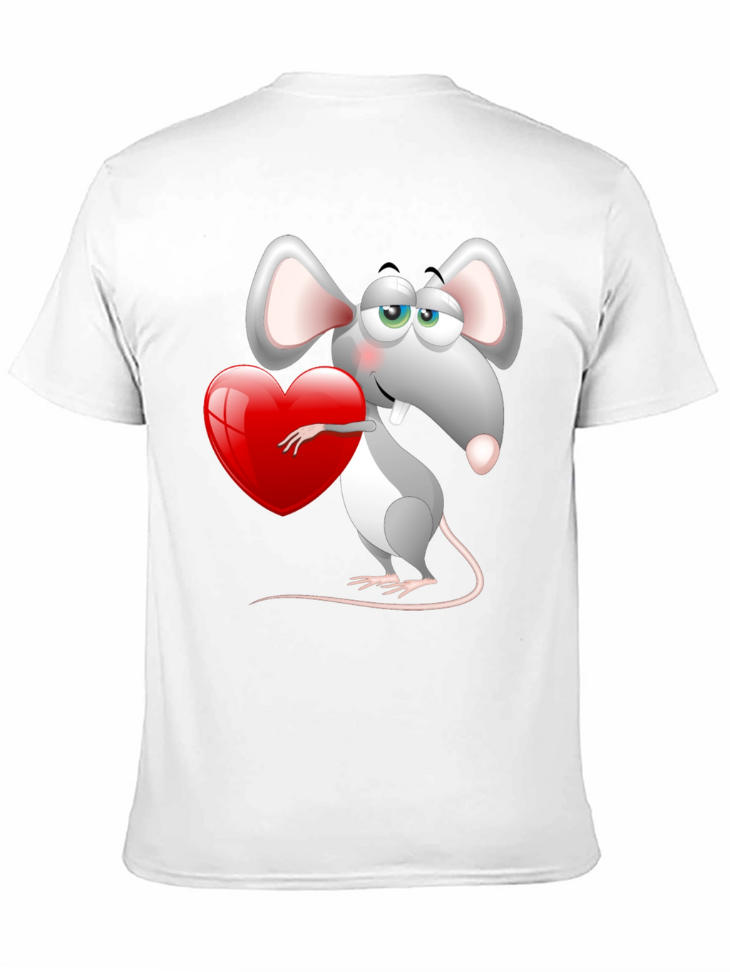 Cute Mouse with Heart Graphic Tee - Black