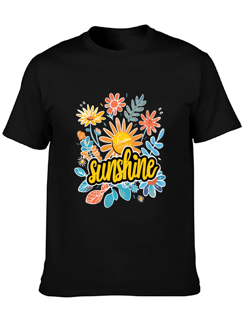 Sunshine Floral Graphic Black T-Shirt