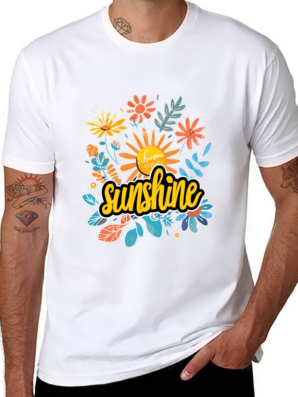 Sunshine Floral Graphic Black T-Shirt