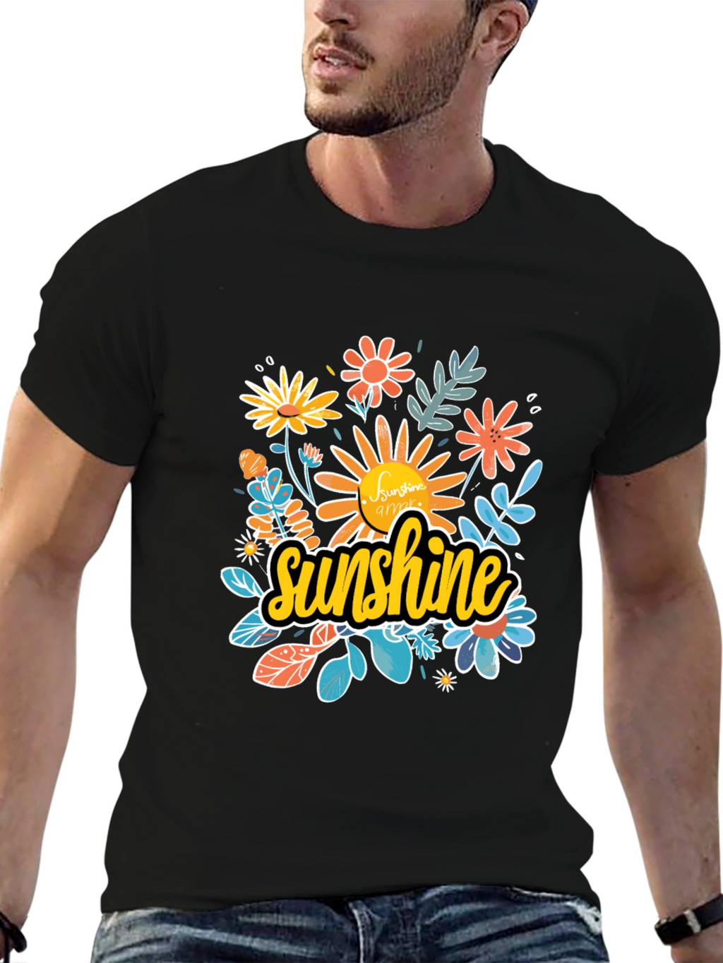 Sunshine Floral Graphic Black T-Shirt