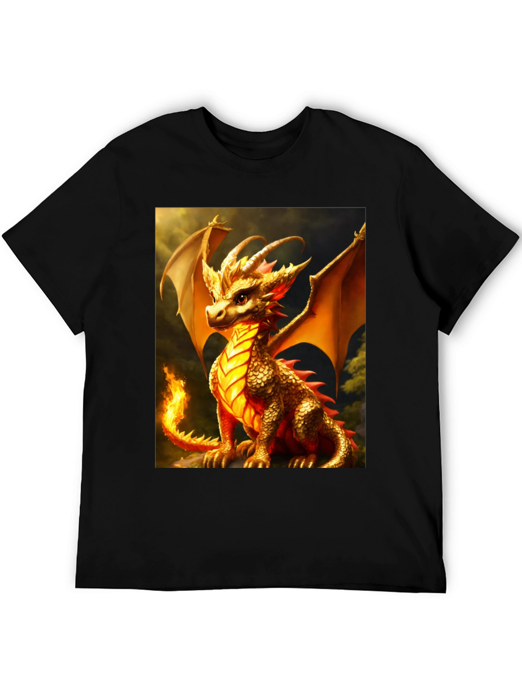 Dragon Graphic Tee - Black Cotton Blend T-Shirt