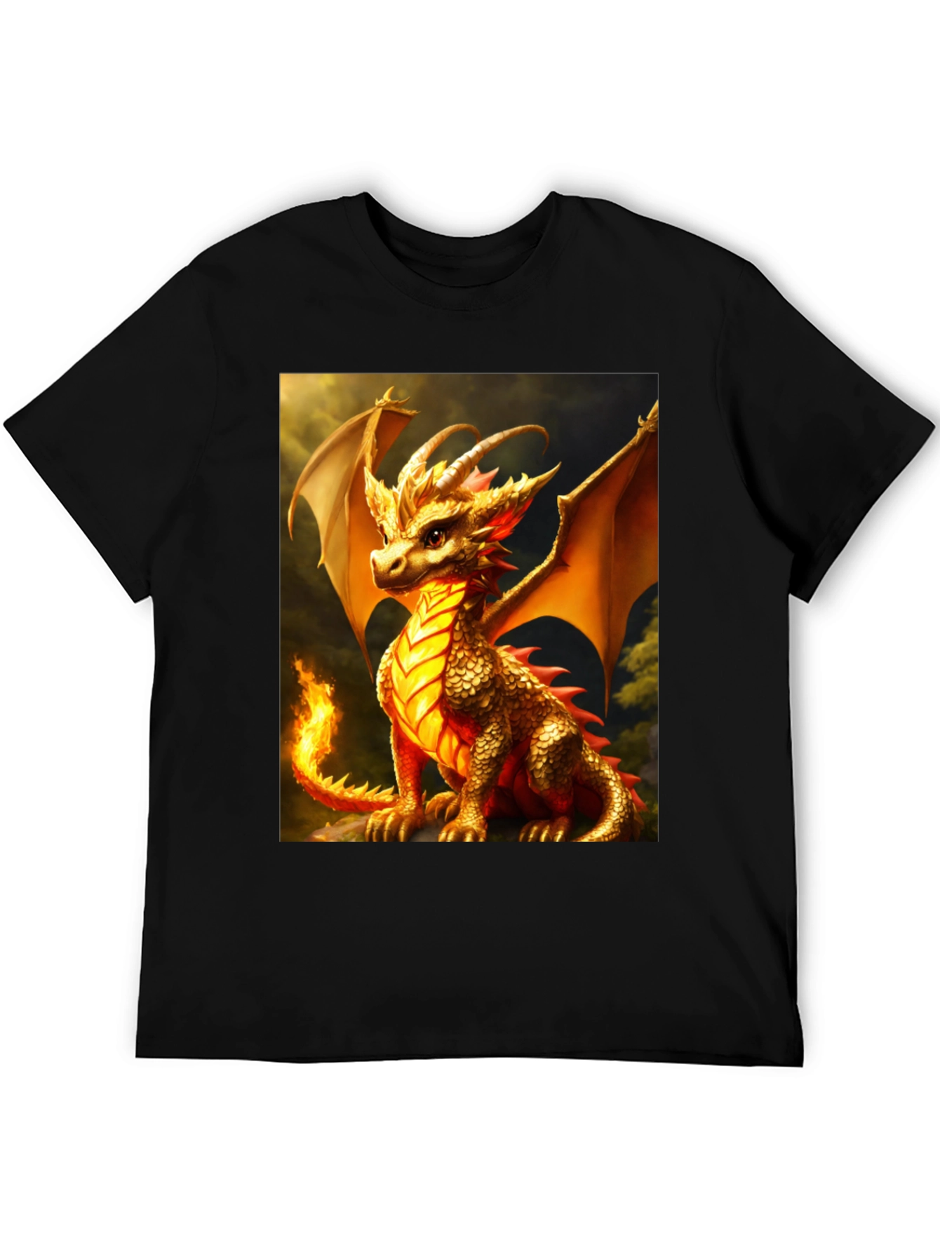 Dragon Graphic Tee - Black Cotton Blend T-Shirt