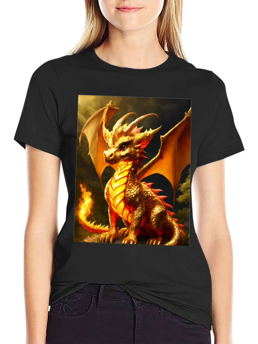 Dragon Graphic Tee - Black Cotton Blend T-Shirt