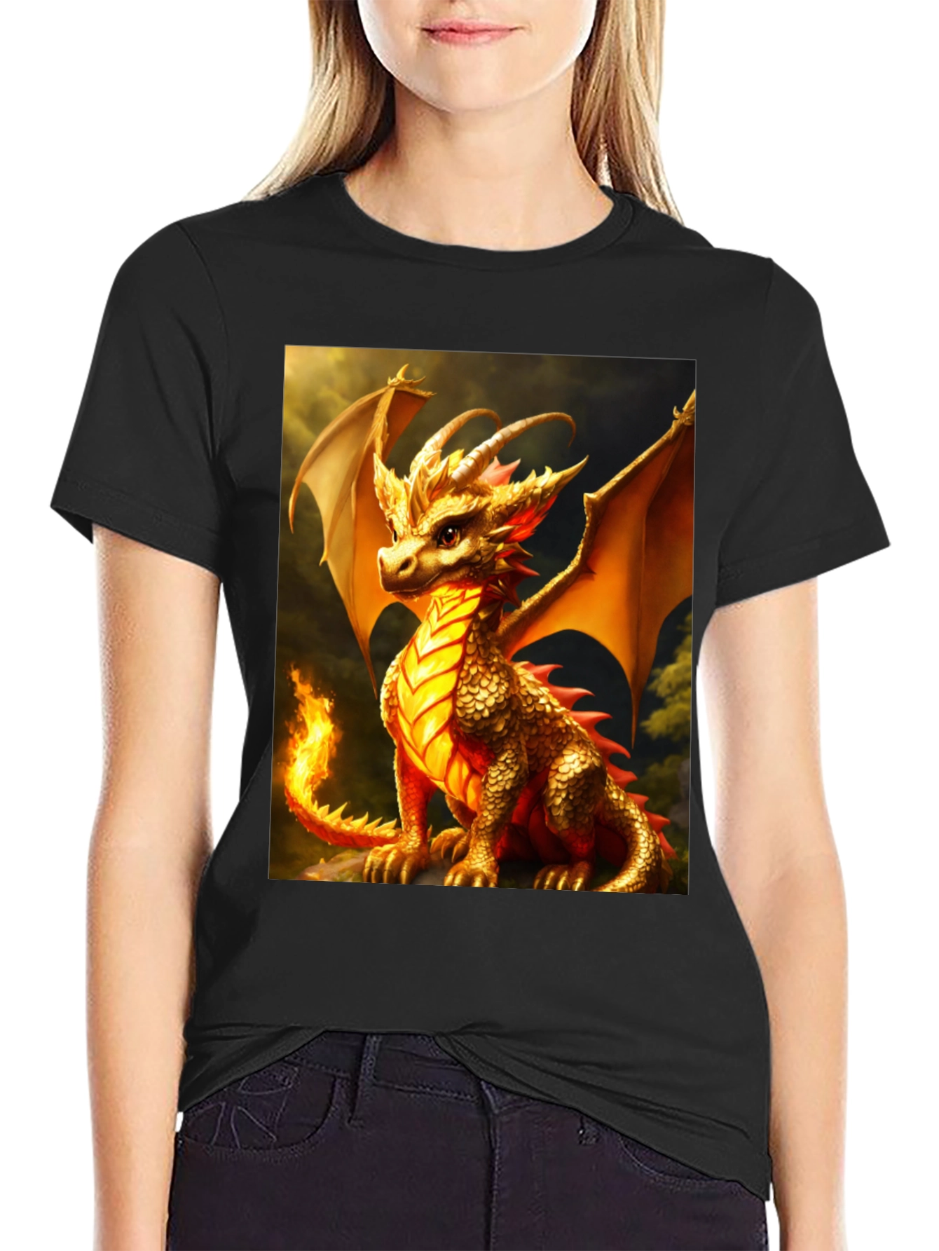 Dragon Graphic Tee - Black Cotton Blend T-Shirt